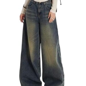KOTTY Women Wide Leg Baggy Jeans High Waist Relaxed Fit Denim Casual Wear