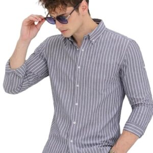 U TURN Men's Casual Printed Striped Stylish Latest Formal Plus Size Shirt for Men | Cotton Mix 220 GSM