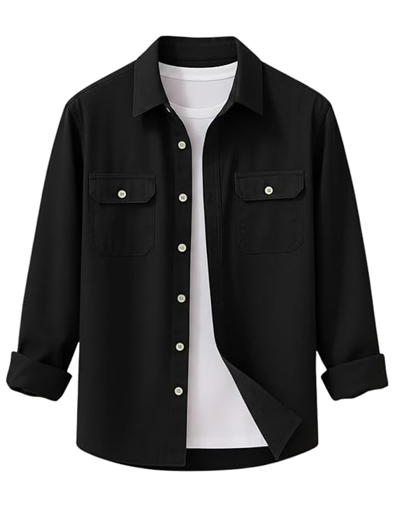 DEELMO Men’s Stylish Cotton Blend Casual Shirt || Full Sleeve Button-Down Shirt with Dual Flap Pockets || Comfortable Breathable Fabric || Perfect for Casual Office and Outing Wear