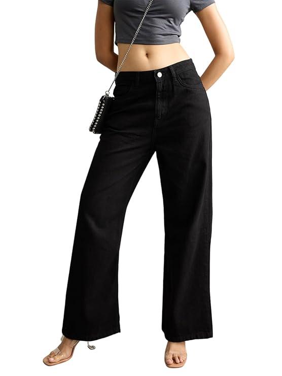 KOTTY Women’s High Waist Wide Leg Flared Jeans with Trendy Fit and Clean Look | Comfortable & Stylish Denim for Women